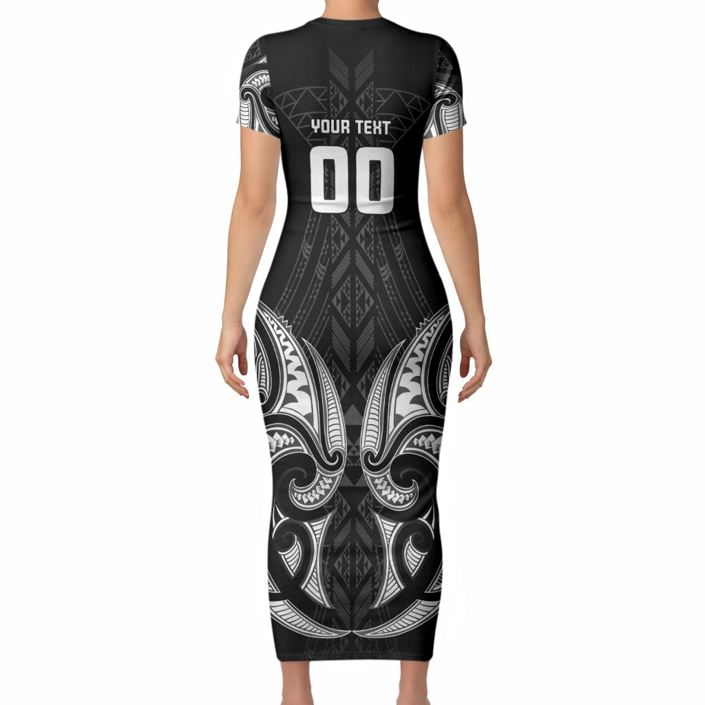 Maori Rugby Custom Ngaru Mangopare Short Sleeve Bodycon Dress Black Whetu Niho Taniwha Motif