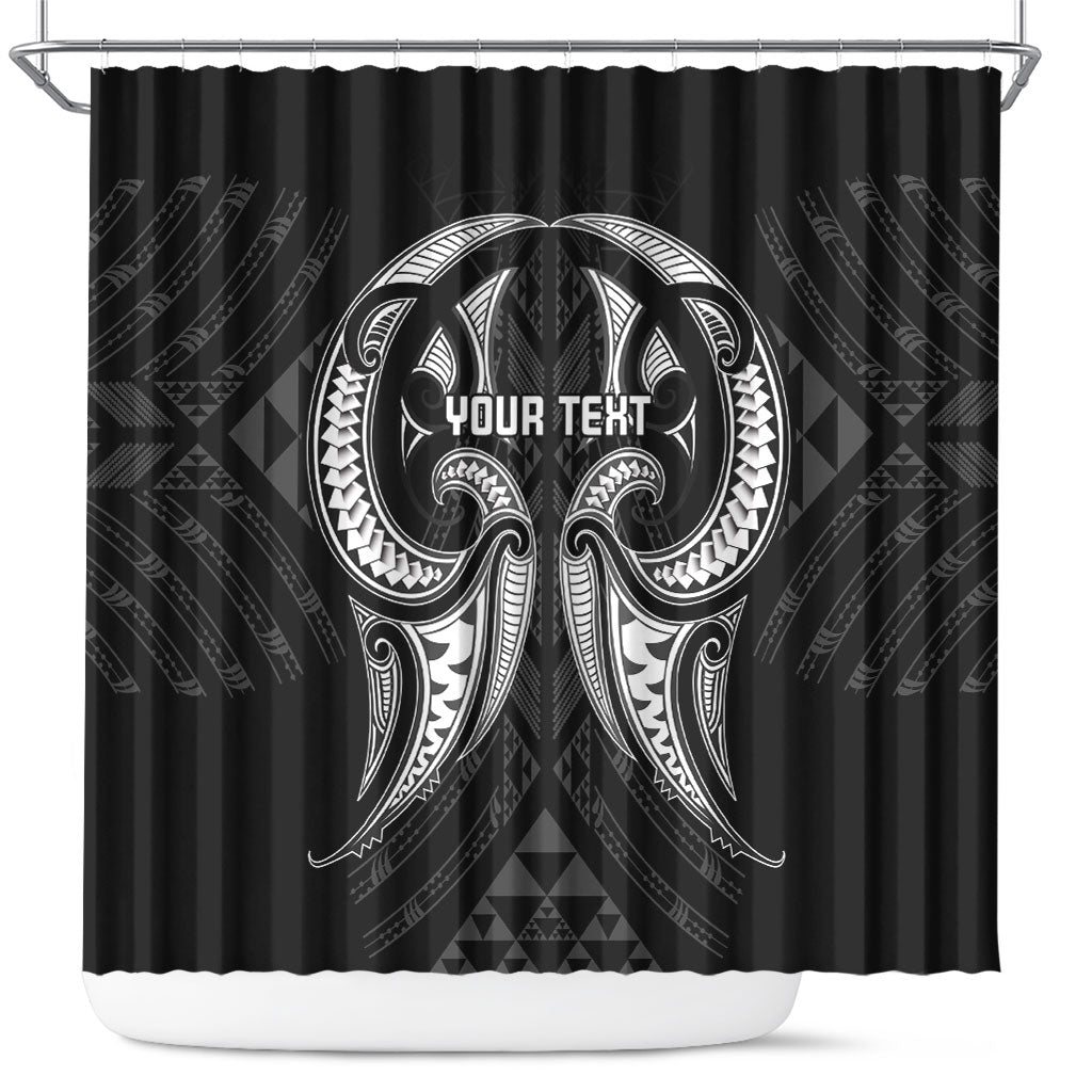 Maori Rugby Custom Ngaru Mangopare Shower Curtain Black Whetu Niho Taniwha Motif