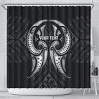 Maori Rugby Custom Ngaru Mangopare Shower Curtain Black Whetu Niho Taniwha Motif