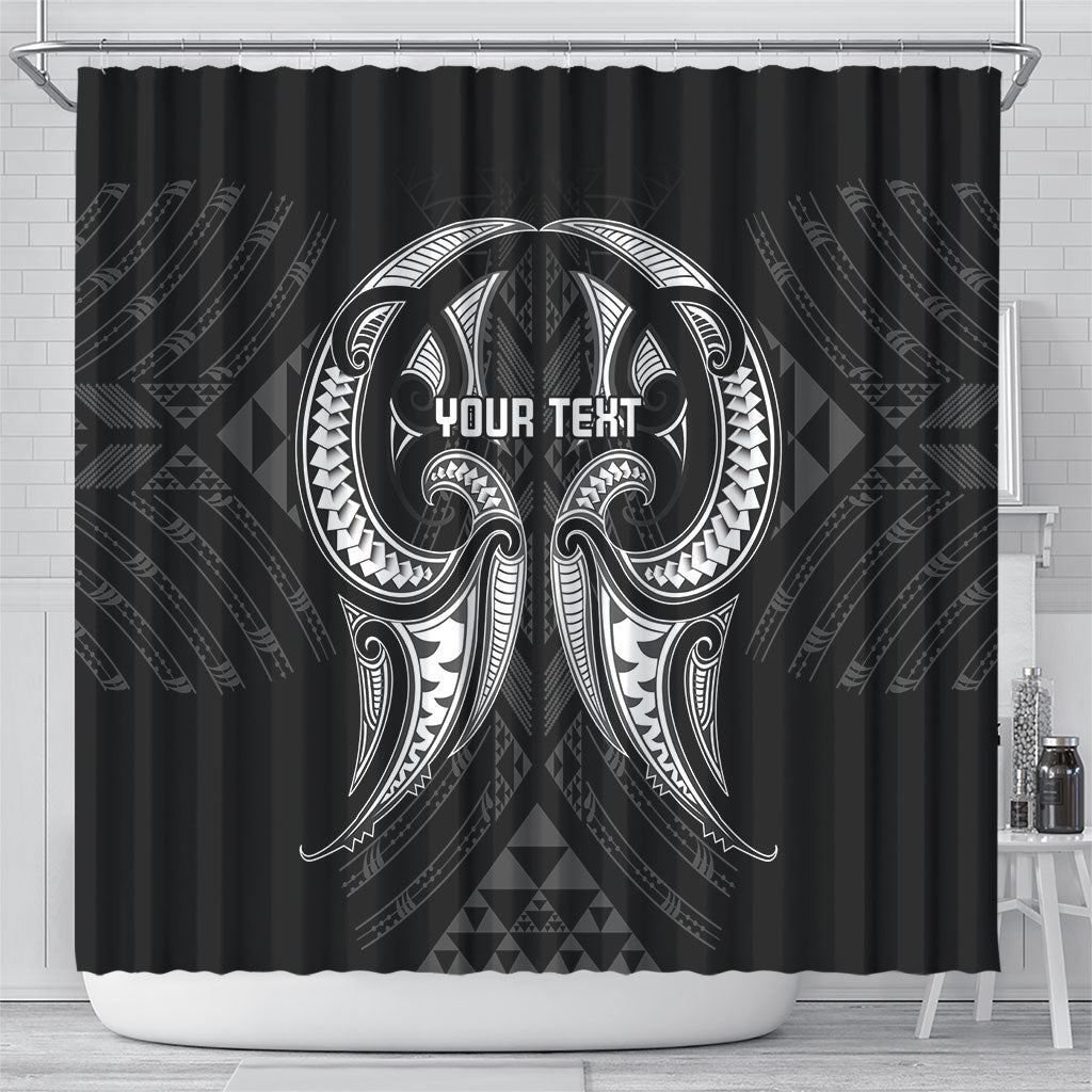 Maori Rugby Custom Ngaru Mangopare Shower Curtain Black Whetu Niho Taniwha Motif