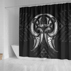 Maori Rugby Custom Ngaru Mangopare Shower Curtain Black Whetu Niho Taniwha Motif
