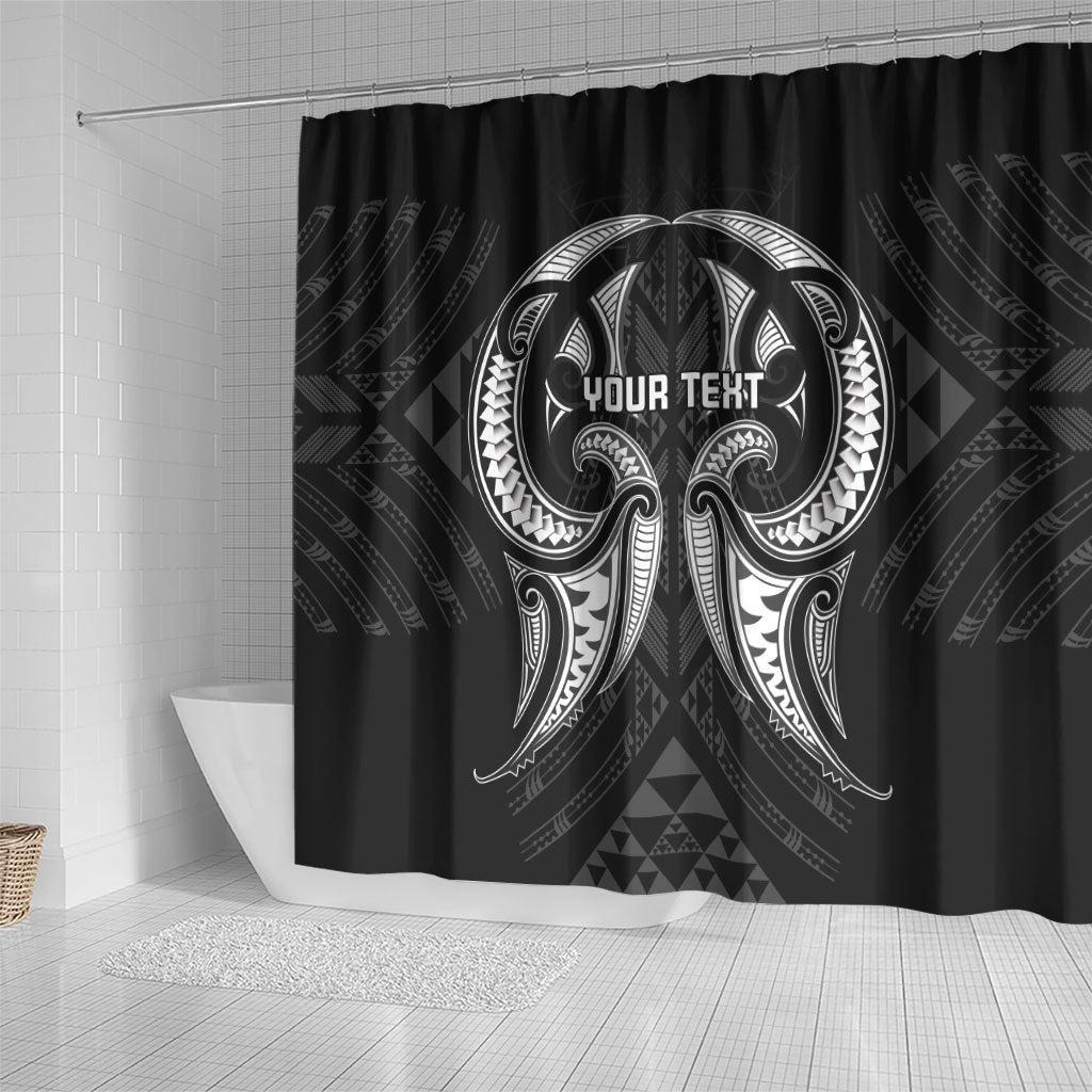 Maori Rugby Custom Ngaru Mangopare Shower Curtain Black Whetu Niho Taniwha Motif