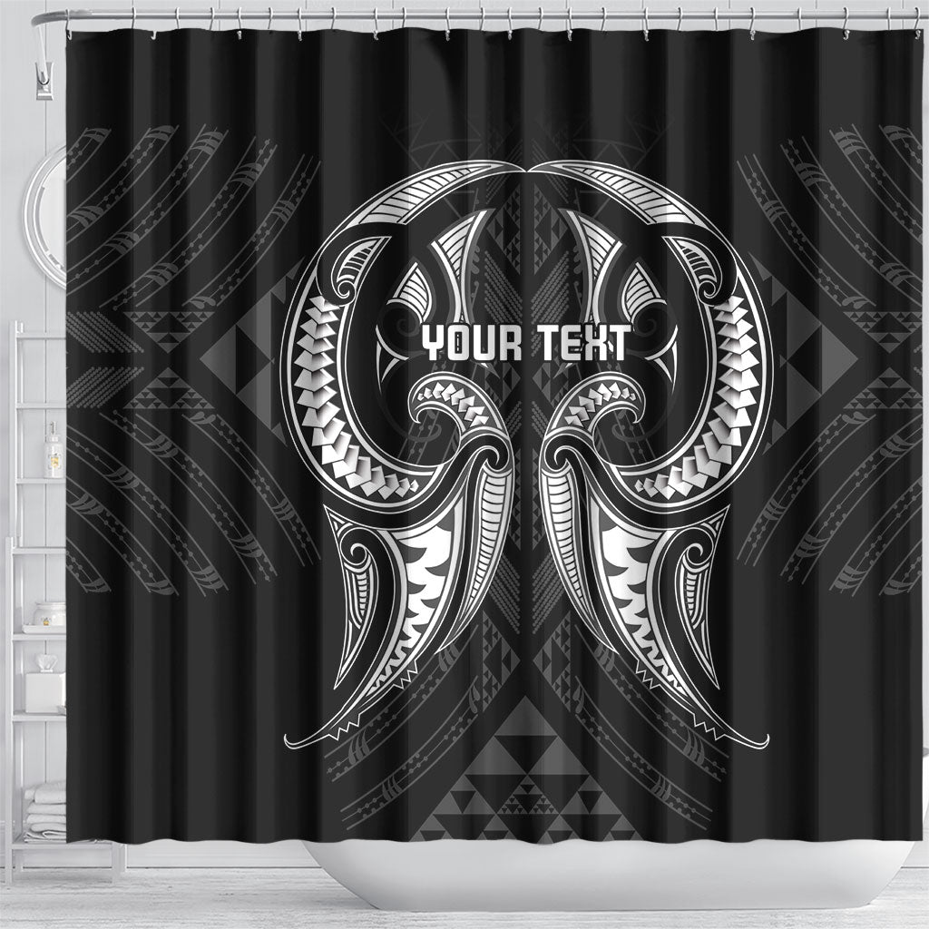 Maori Rugby Custom Ngaru Mangopare Shower Curtain Black Whetu Niho Taniwha Motif