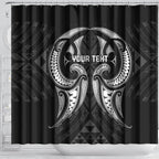 Maori Rugby Custom Ngaru Mangopare Shower Curtain Black Whetu Niho Taniwha Motif