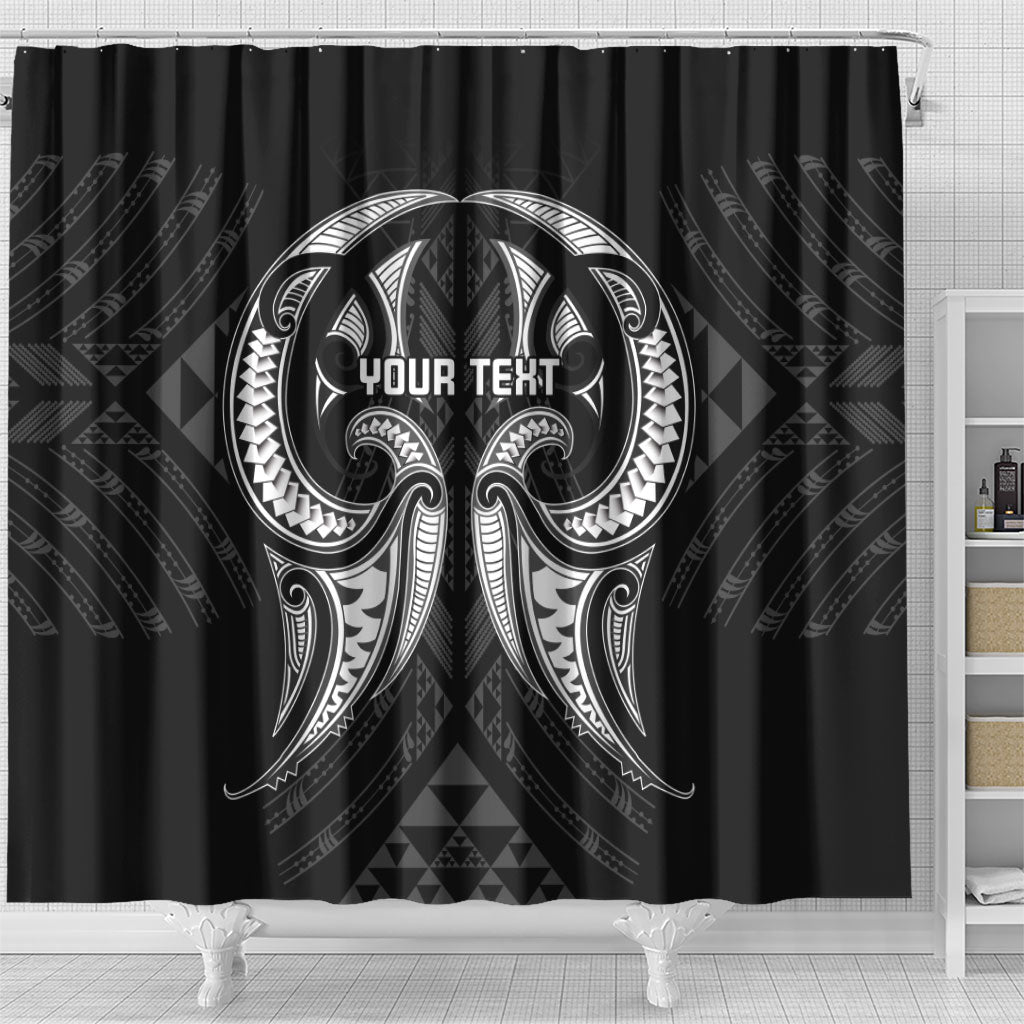 Maori Rugby Custom Ngaru Mangopare Shower Curtain Black Whetu Niho Taniwha Motif
