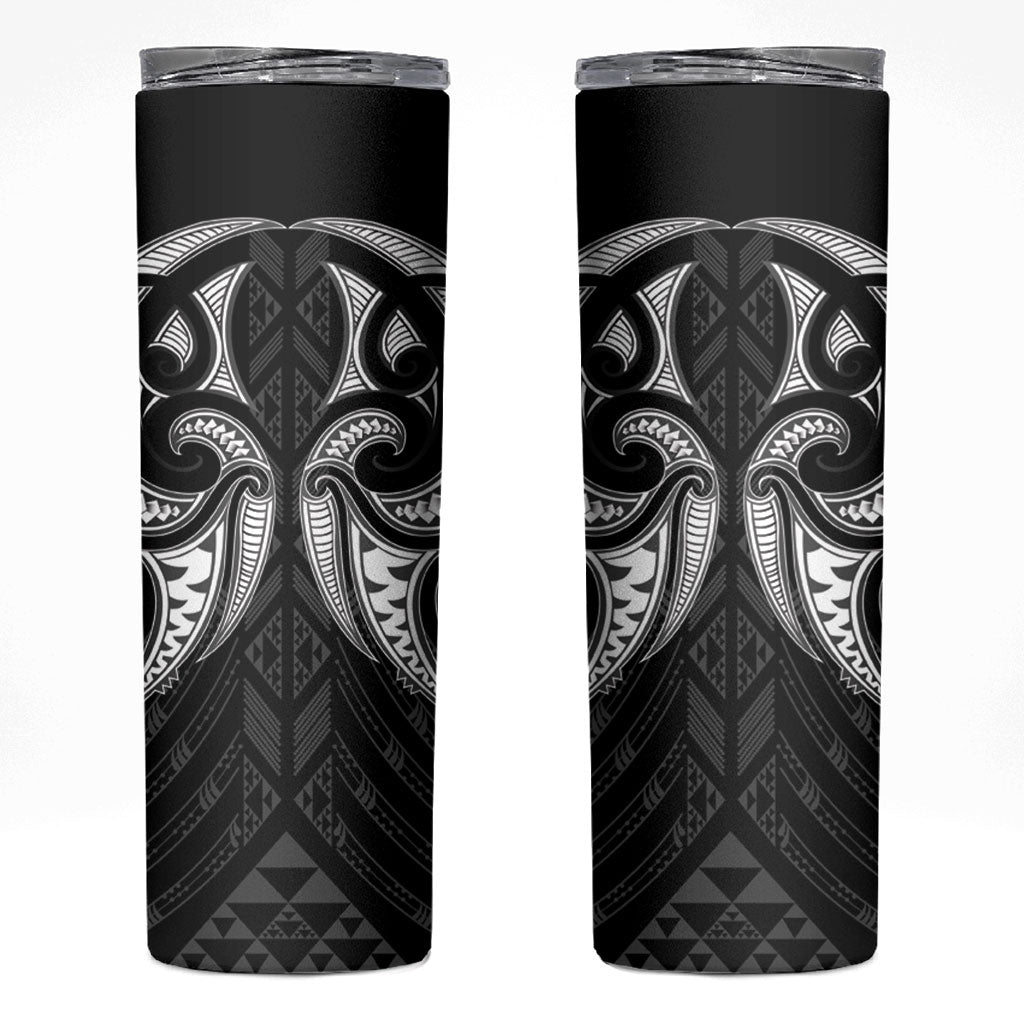 Maori Rugby Custom Ngaru Mangopare Skinny Tumbler Black Whetu Niho Taniwha Motif