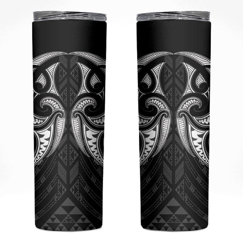 Maori Rugby Custom Ngaru Mangopare Skinny Tumbler Black Whetu Niho Taniwha Motif