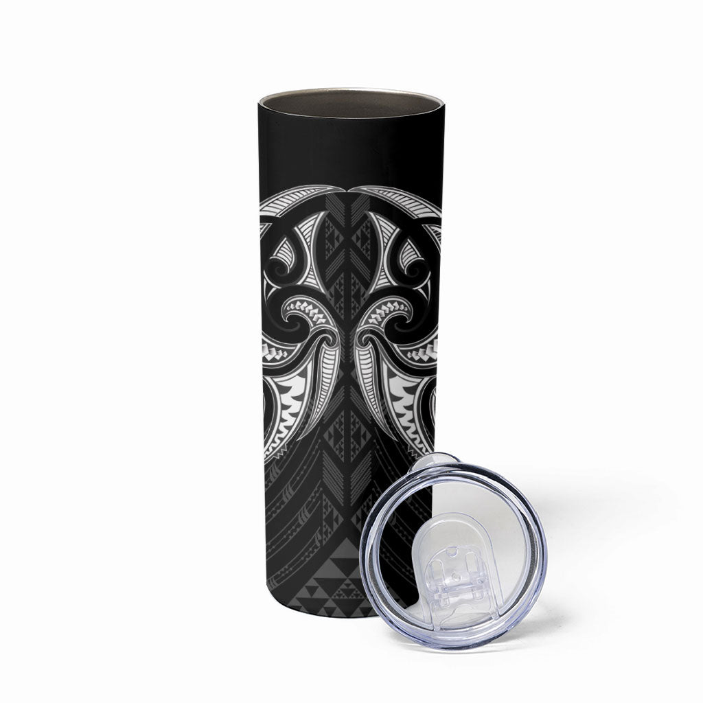 Maori Rugby Custom Ngaru Mangopare Skinny Tumbler Black Whetu Niho Taniwha Motif
