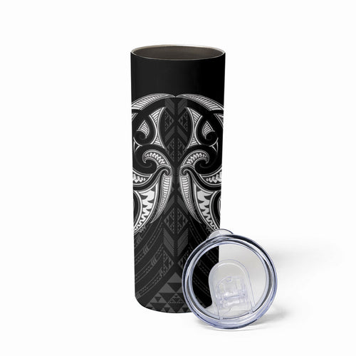 Maori Rugby Custom Ngaru Mangopare Skinny Tumbler Black Whetu Niho Taniwha Motif