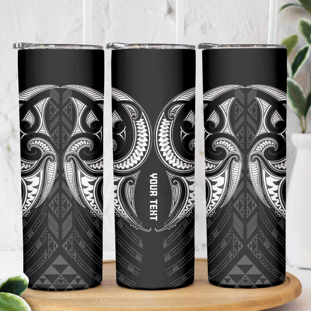 Maori Rugby Custom Ngaru Mangopare Skinny Tumbler Black Whetu Niho Taniwha Motif