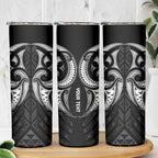 Maori Rugby Custom Ngaru Mangopare Skinny Tumbler Black Whetu Niho Taniwha Motif