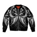 Maori Rugby Custom Ngaru Mangopare Sleeve Zip Bomber Jacket Black Whetu Niho Taniwha Motif