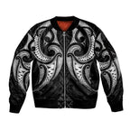 Maori Rugby Custom Ngaru Mangopare Sleeve Zip Bomber Jacket Black Whetu Niho Taniwha Motif