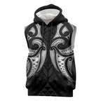 Maori Rugby Custom Ngaru Mangopare Sleeveless Hoodie Black Whetu Niho Taniwha Motif