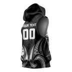 Maori Rugby Custom Ngaru Mangopare Sleeveless Hoodie Black Whetu Niho Taniwha Motif
