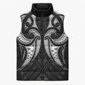 Maori Rugby Custom Ngaru Mangopare Sleeveless Puffer Jacket Black Whetu Niho Taniwha Motif