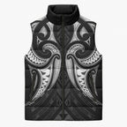 Maori Rugby Custom Ngaru Mangopare Sleeveless Puffer Jacket Black Whetu Niho Taniwha Motif