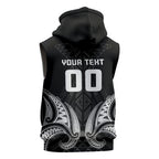 Maori Rugby Custom Ngaru Mangopare Sleeveless Zip Hoodie Black Whetu Niho Taniwha Motif