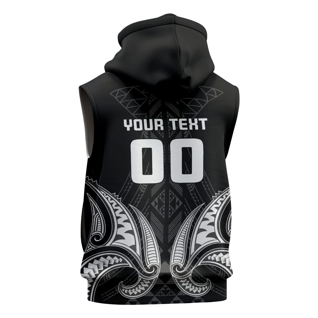 Maori Rugby Custom Ngaru Mangopare Sleeveless Zip Hoodie Black Whetu Niho Taniwha Motif