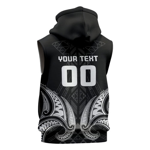 Maori Rugby Custom Ngaru Mangopare Sleeveless Zip Hoodie Black Whetu Niho Taniwha Motif