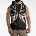 Maori Rugby Custom Ngaru Mangopare Sleeveless Zip Hoodie Black Whetu Niho Taniwha Motif