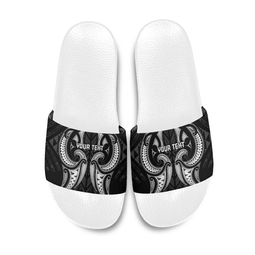 Maori Rugby Custom Ngaru Mangopare Slide Sandals Black Whetu Niho Taniwha Motif