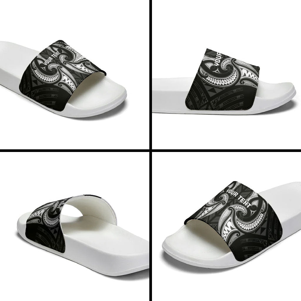 Maori Rugby Custom Ngaru Mangopare Slide Sandals Black Whetu Niho Taniwha Motif