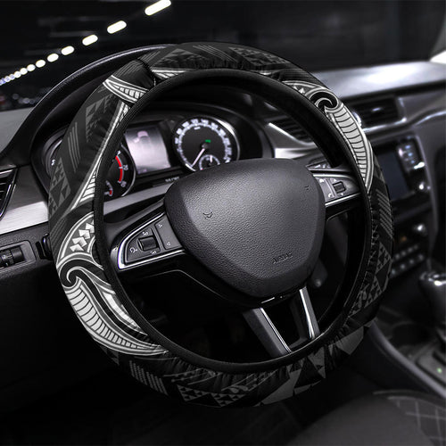 Maori Rugby Ngaru Mangopare Steering Wheel Cover Black Whetu Niho Taniwha Motif