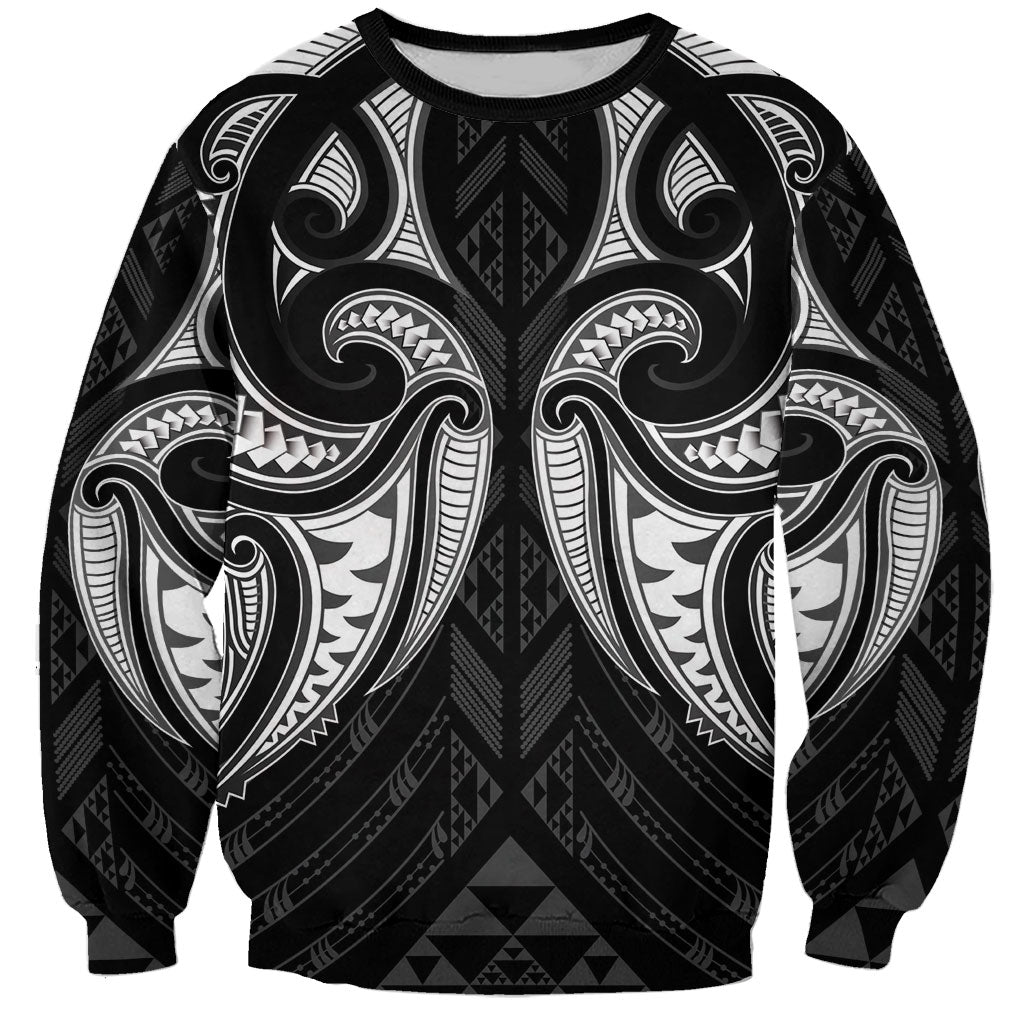 Maori Rugby Custom Ngaru Mangopare Sweatshirt Black Whetu Niho Taniwha Motif