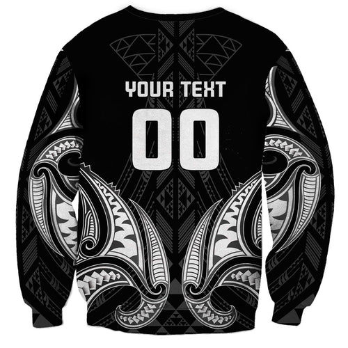 Maori Rugby Custom Ngaru Mangopare Sweatshirt Black Whetu Niho Taniwha Motif