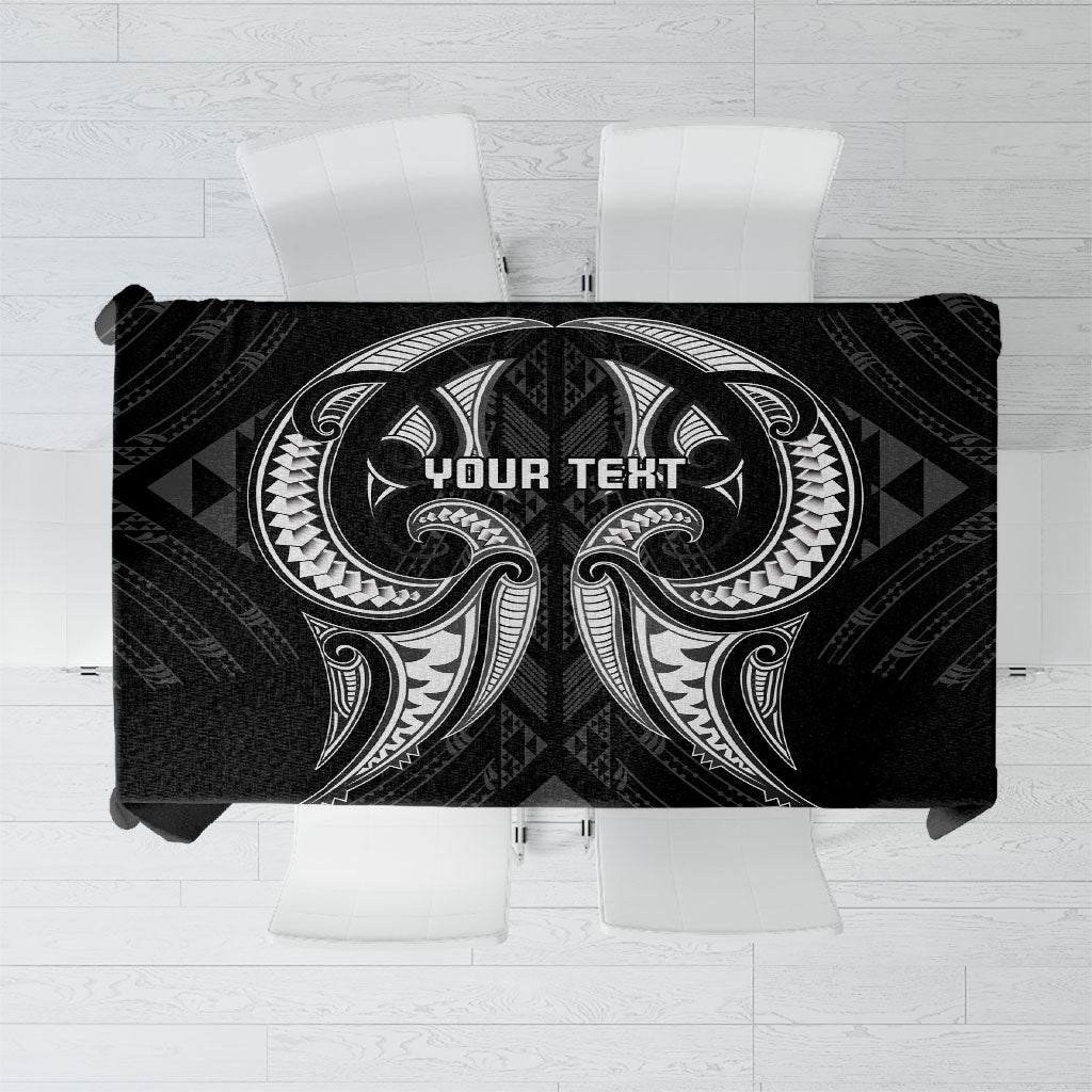 Maori Rugby Custom Ngaru Mangopare Tablecloth Black Whetu Niho Taniwha Motif