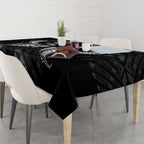 Maori Rugby Custom Ngaru Mangopare Tablecloth Black Whetu Niho Taniwha Motif
