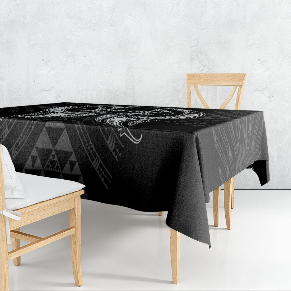 Maori Rugby Custom Ngaru Mangopare Tablecloth Black Whetu Niho Taniwha Motif
