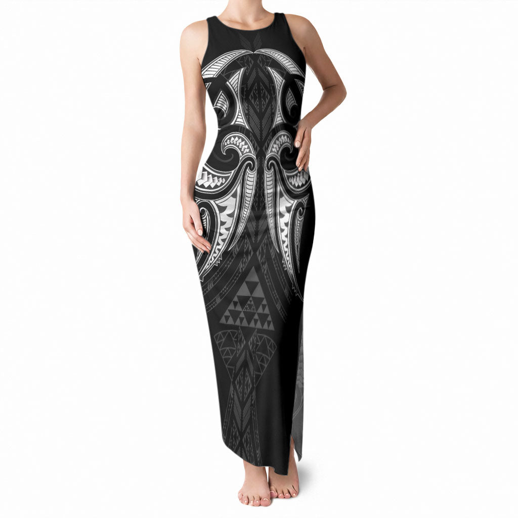Maori Rugby Custom Ngaru Mangopare Tank Maxi Dress Black Whetu Niho Taniwha Motif