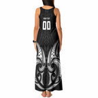 Maori Rugby Custom Ngaru Mangopare Tank Maxi Dress Black Whetu Niho Taniwha Motif