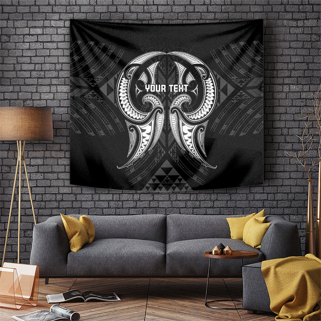 Maori Rugby Custom Ngaru Mangopare Tapestry Black Whetu Niho Taniwha Motif