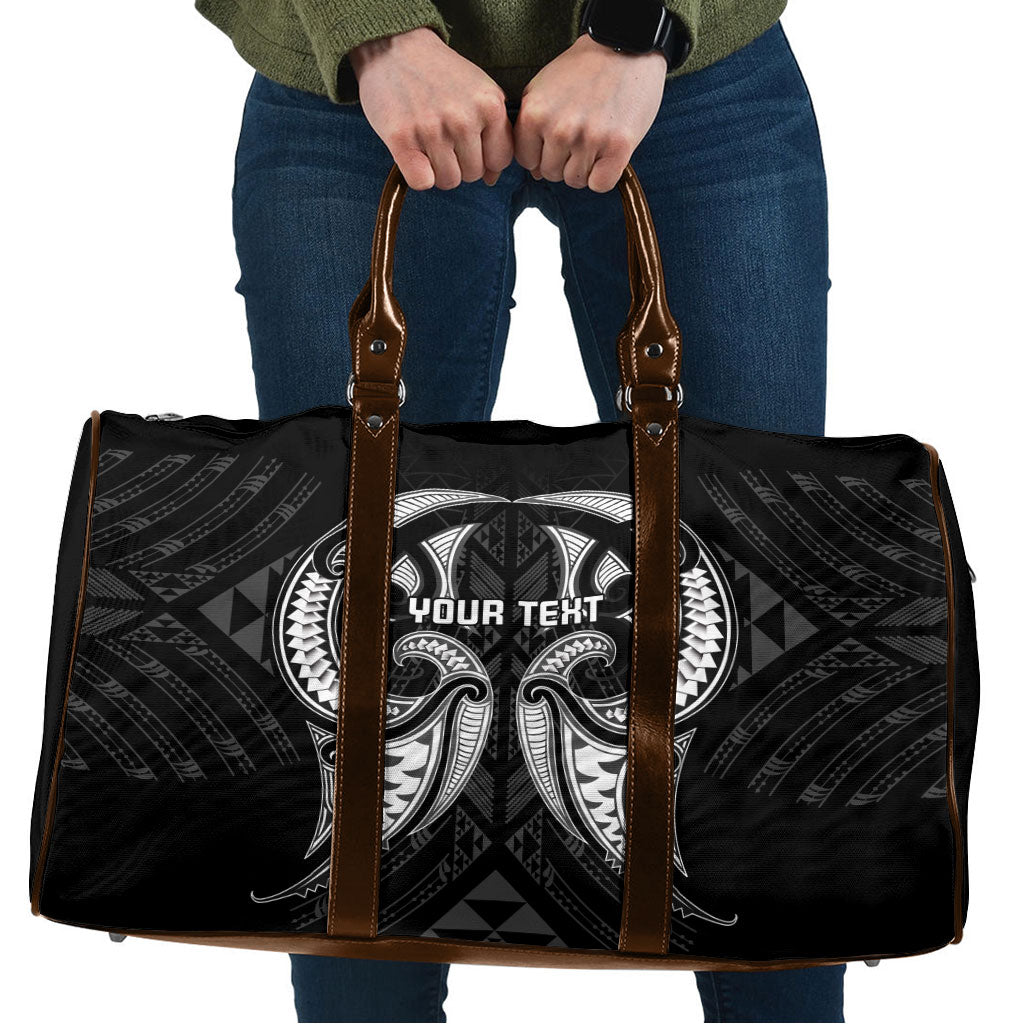 Maori Rugby Custom Ngaru Mangopare Travel Bag Black Whetu Niho Taniwha Motif