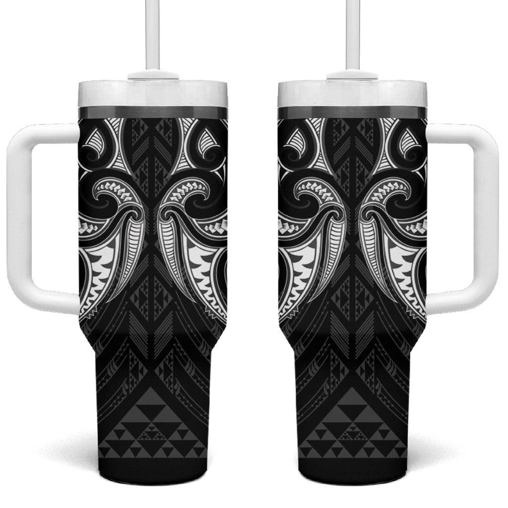 Maori Rugby Custom Ngaru Mangopare Tumbler With Handle Black Whetu Niho Taniwha Motif