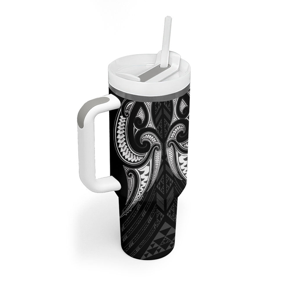 Maori Rugby Custom Ngaru Mangopare Tumbler With Handle Black Whetu Niho Taniwha Motif