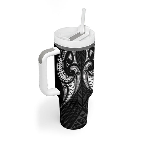 Maori Rugby Custom Ngaru Mangopare Tumbler With Handle Black Whetu Niho Taniwha Motif
