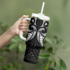 Maori Rugby Custom Ngaru Mangopare Tumbler With Handle Black Whetu Niho Taniwha Motif