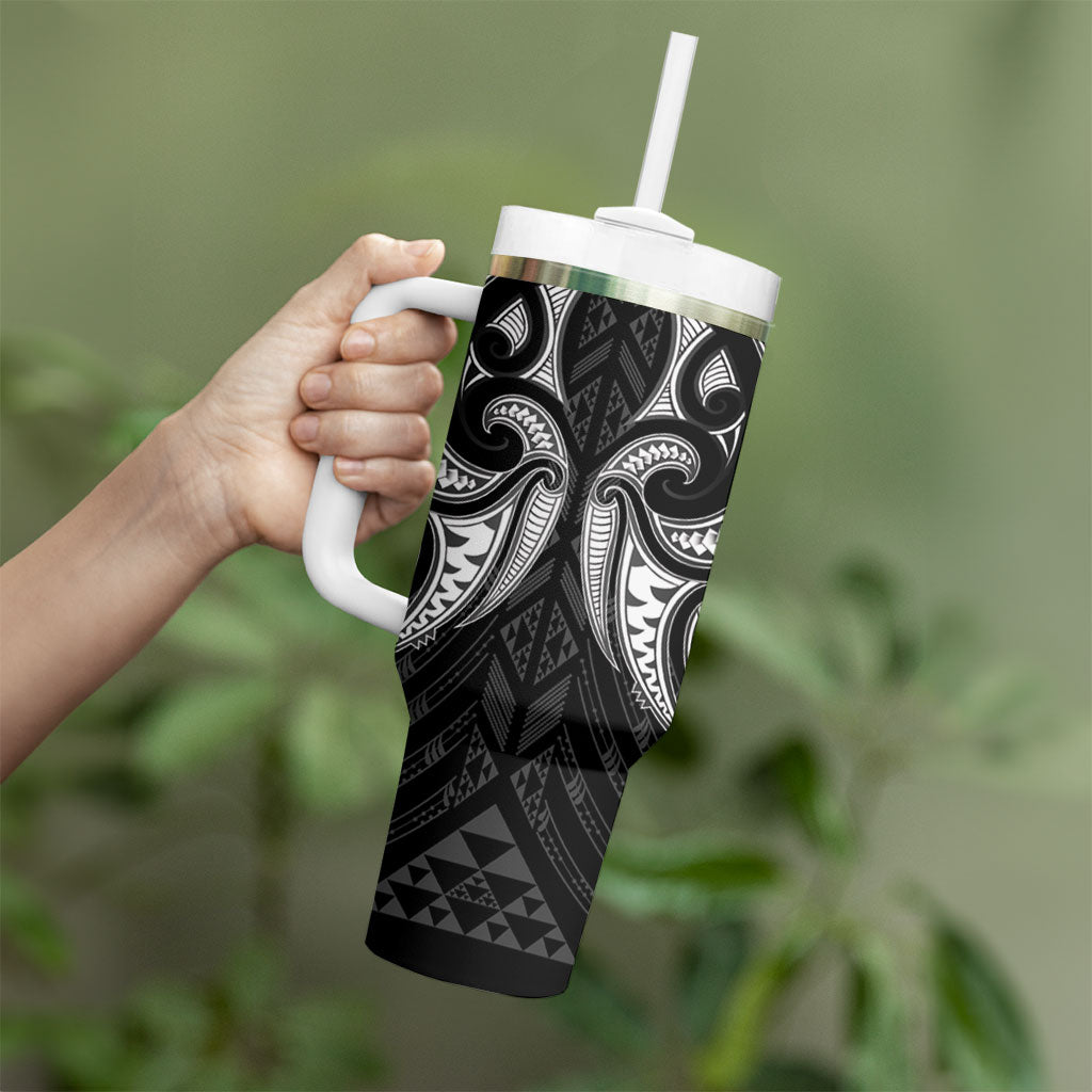 Maori Rugby Custom Ngaru Mangopare Tumbler With Handle Black Whetu Niho Taniwha Motif