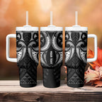 Maori Rugby Custom Ngaru Mangopare Tumbler With Handle Black Whetu Niho Taniwha Motif