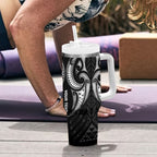 Maori Rugby Custom Ngaru Mangopare Tumbler With Handle Black Whetu Niho Taniwha Motif
