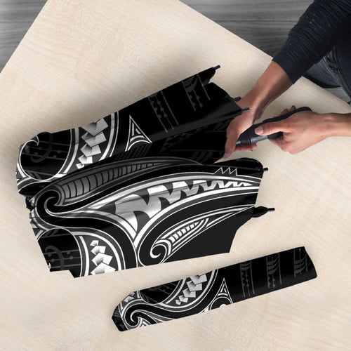 Maori Rugby Custom Ngaru Mangopare Umbrella Black Whetu Niho Taniwha Motif