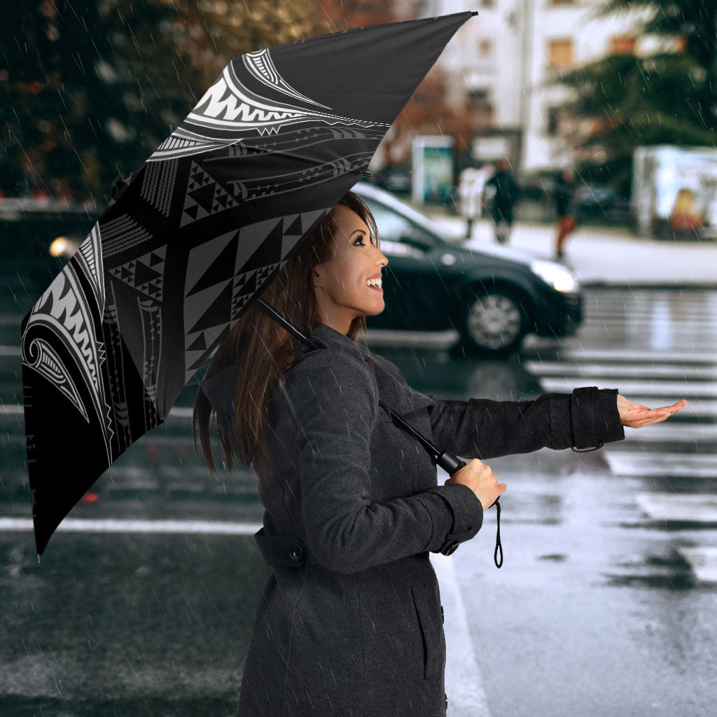 Maori Rugby Custom Ngaru Mangopare Umbrella Black Whetu Niho Taniwha Motif