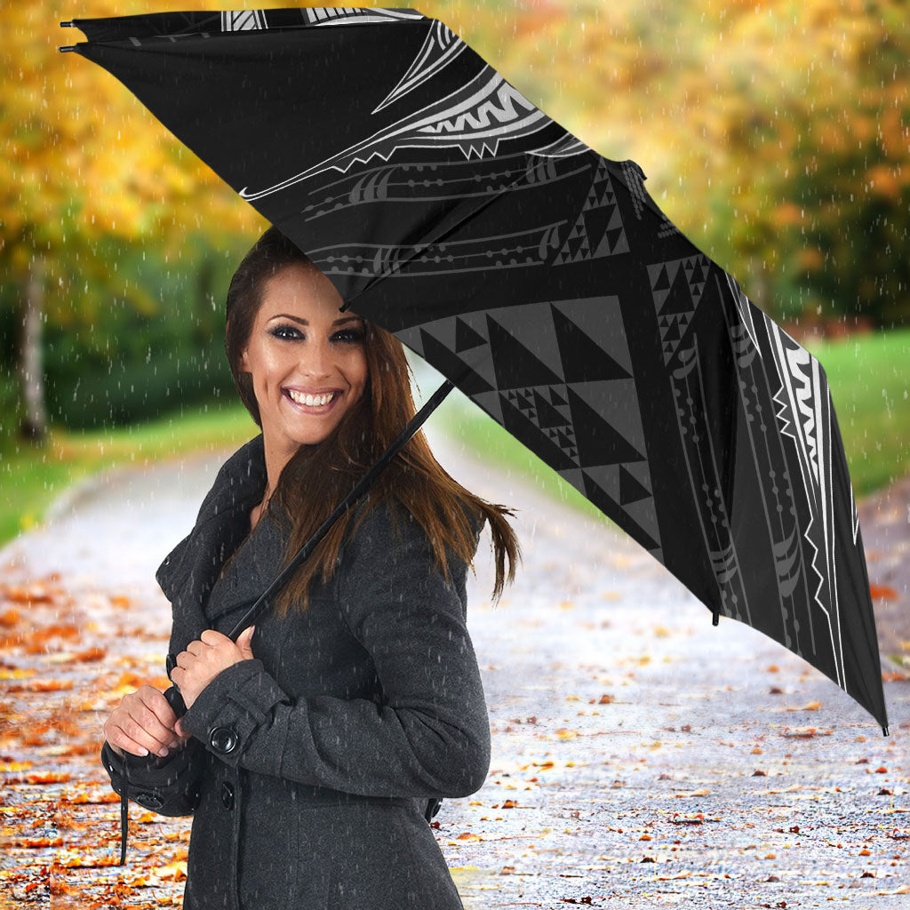 Maori Rugby Custom Ngaru Mangopare Umbrella Black Whetu Niho Taniwha Motif