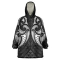 Maori Rugby Custom Ngaru Mangopare Wearable Blanket Hoodie Black Whetu Niho Taniwha Motif