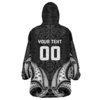 Maori Rugby Custom Ngaru Mangopare Wearable Blanket Hoodie Black Whetu Niho Taniwha Motif