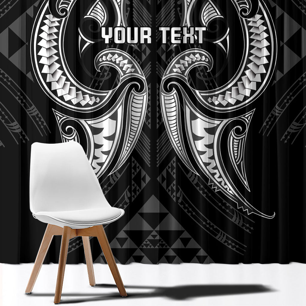 Maori Rugby Custom Ngaru Mangopare Window Curtain Black Whetu Niho Taniwha Motif